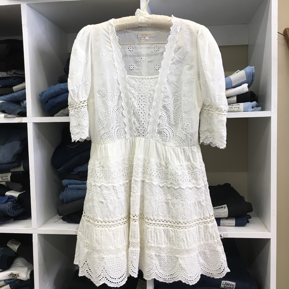Loveshackfancy white and cream eyelet dress.